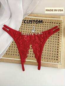 Customized Name Thong, Sparkling Crystal Letters, G-Strand, T-Shaped Shoulder Strap Open Cut Underwear, Couple Customized Sexy Bikini Gift, Personalized Women's Underwear, Wife/Best Friend Exclusive Thong - Birthday/Valentine's Day/Anniversary/Holiday Gift - Đỏ - Xem 1