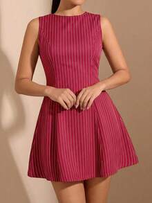 Vestido casual elegante de rayas sin mangas, adecuado para primavera y verano - Rojo y blanco - Ver 1