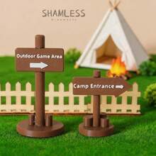 SHAMLESS 1:12 Scale Outdoor Camping Game Road Sign Model, Campsite Entrance/Outdoor Game Area Directional Arrow Sign Pole, Suitable For Dollhouse Outdoor Scene, Mini Camping Decor, DIY Micro Landscape Props - Direction Arrow Post_1pc - View 3