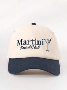 1 Women's Embroidered Baseball Cap With Martini Glass Pattern And Contrasting Colors, Adjustable Outdoor Casual Hat, Suitable Spring And Autumn Travel And Beach, Unisex - 棒球帽 - 查看 2