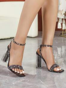 女士时尚高跟鞋：麂皮豹纹平底凉鞋、裸色绑带凉鞋、简约方头凉鞋、黑色漆皮高跟凉鞋、细高跟凉鞋、夏季户外常规凉鞋、杏色女士凉鞋 - 咖啡棕 - 查看 4