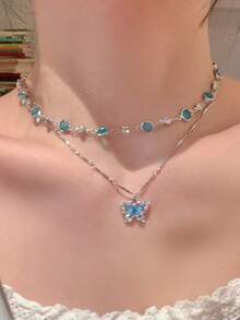 Collar de lujo con doble capa, forma de Y, con borlas y cristales, elegante y creativo al estilo europeo y americano, accesorio delicado y versátil - Multicolor - Ver 9