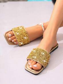 2026新款夏季休闲沙滩平底凉鞋 - 金色 - 查看 5