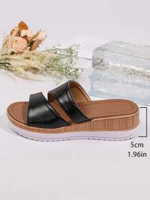 2026新款女士凉鞋，夏季新款厚底坡跟凉鞋，女士交叉绑带沙滩凉鞋，透气平底设计，夏季休闲度假必备，宽楦设计 - 黑色 - 查看 9