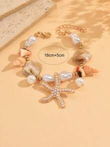 1 chiếc vòng tay thủ công kiểu Boho làm từ hợp kim kim loại hình sao biển và đính hạt ngọc trai giả, thích hợp để đeo hàng ngày và đi du lịch biển. - Nhiều màu - Xem 4