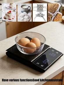 专业精密厨房秤，最大称重10公斤，易于清洁的ABS大秤面，LCD数字显示屏，具备去皮功能和单位切换。适用于烘焙、烹饪、生酮饮食、备餐、咖啡制作等。黑白两色可选。电池供电（不含电池）。 - 彩色 - 查看 7