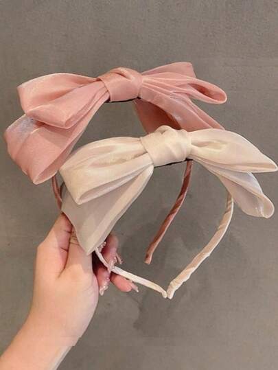 2 pièces/set Serre-tête nœud papillon 3D surdimensionné à double couche, accessoire de tête élégant de style dame, couleur unie minimaliste polyvalent pour la rue, les rassemblements, les fêtes