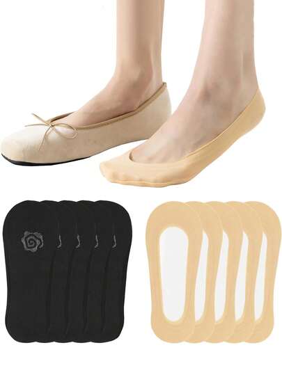 5/10双装女士防滑隐形衬垫袜，低帮隐形尼龙袜，适合搭配平底鞋、乐福鞋、高跟鞋和浅口鞋