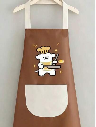 1 pieza Delantal impermeable y resistente al aceite con diseño de cachorro de dibujos animados, delantal de cocina sin mangas con bolsillo grande, con cierre ajustable, delantal de limpieza unisex minimalista y de moda, duradero y fácil de limpiar, sin decoloración