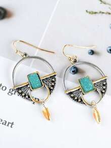1 Pair Retro Geometric Pendant Earrings, Suitable For Women's Daily, Party, Travel Jewelry Gift - Silver - View 5