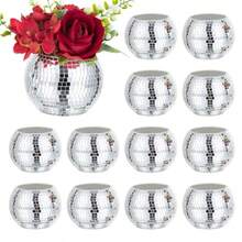 Disco Ball Vases For Table Centerpieces - 12pcs Sier Mirror Glass Planters Flower Pot Containers Bulk Disco Balls Bowl Candle Holders For Wedding Bridal Shower Birthday Events Party Decor - Silver - View 1