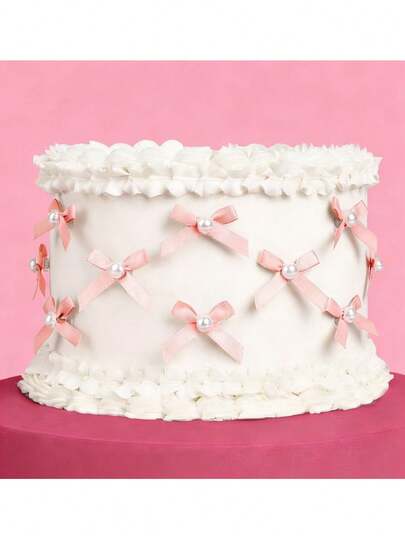 Bộ 10 phụ kiện trang trí bánh hình nơ và ngọc trai, màu hồng, hình bướm dùng cho bánh sinh nhật, đám cưới, ngày Valentine, lễ tốt nghiệp, Giáng sinh và năm mới.