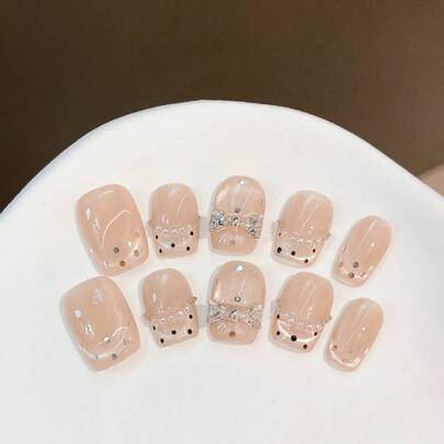 10 móng tay giả thủ công, móng dán, quà tặng Ngày Valentine, móng tay mùa xuân và mùa hè, móng tròn, móng mùa xuân, móng dán, móng dán ngắn, móng giả, móng ngắn, móng dán acrylic, móng dán thủ công, có thể tháo rời và tái sử dụng.