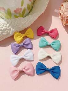 Conjunto de 8 presilhas de cabelo femininas em cores sólidas com laços delicados. Acessórios minimalistas e versáteis para o dia a dia, perfeitos para a primavera e o verão. - Multicolorido - Ver 2