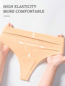 Women's Seamless Solid Color High Waist Functional Underwear, Ladies Nude Anti- Thong, Discreet Coverage Comfort Panties For Yoga & Sports - Apricot - View 5