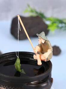 树脂钓鱼老人，迷你钓鱼人雕像，泥塑坐像，梦幻花园迷你装饰，户外装饰，适用于户外池塘和盆景，经久耐用，无需电源，可悬挂于花盆/鱼缸装饰，室内家居花园庭院摆件 - A - 查看 6