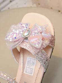 女童公主凉鞋，新款夏季美人鱼蝴蝶结水钻鞋，儿童软底防滑沙滩凉鞋 - 粉色 - 查看 6