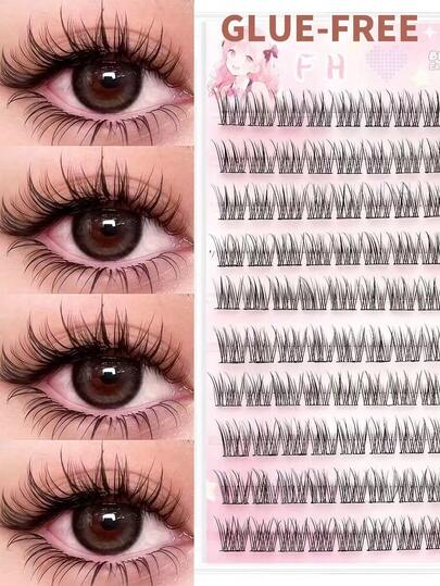 120pcs Glue-Free Mink Eyelashes, Natural Wispy Fishbone Segmented Lashes, C Curl Individual Lashes, High Volume Set Suitable For Beginners