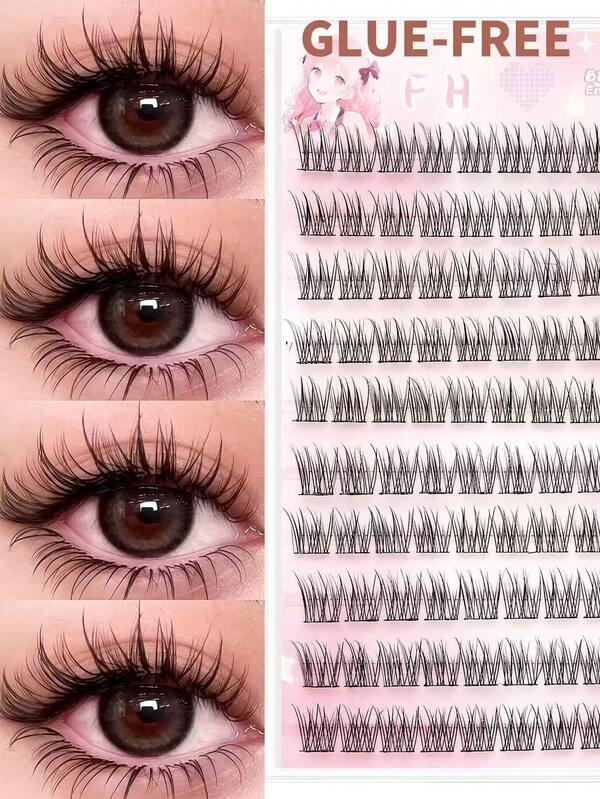 120pcs Glue-Free Mink Eyelashes, Natural Wispy Fishbone Segmented Lashes, C Curl Individual Lashes, High Volume Set Suitable For Beginners