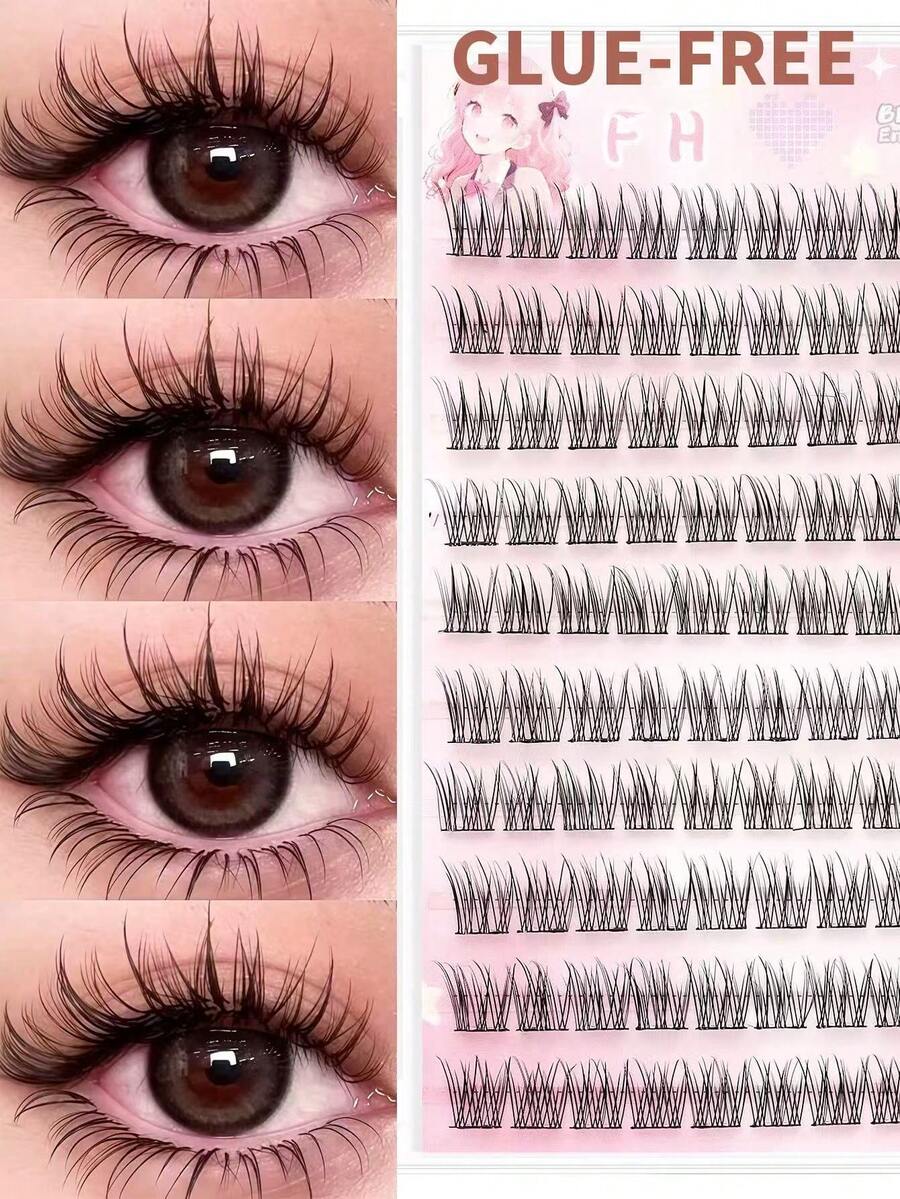 120pcs Glue-Free Mink Eyelashes, Natural Wispy Fishbone Segmented Lashes, C Curl Individual Lashes, High Volume Set Suitable For Beginners - C - View 1