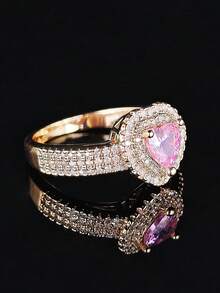 MOONSO 1 chiếc nhẫn cưới/đính hôn sang trọng hình trái tim đính đầy đá Cubic Zirconia dành cho nữ, mã sản phẩm R1505 - Hoa hồng vàng - Xem 3