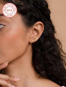 Đôi bông tai bạc 925 có thể khắc tên tiếng Anh theo yêu cầu, bông tai chữ cái đơn giản cá nhân hóa, kiểu dáng thời trang đơn giản, trang sức nữ đeo hàng ngày. - Vàng - Xem 3