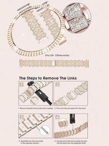 1件闪亮时尚珠宝黑色金属表带，男女通用，兼容 38mm 40mm 41mm 42mm 45mm 46mm 49mm，Series 10/9/8/7/6/5/4/3/2/1/SE/Ultra，可调节表带，钻石不锈钢金属表带。 - 黑色 - 查看 8