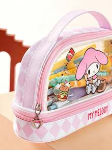 SANRIO 双层透明铅笔盒 - 大容量可爱卡通手柄文具包，学生适用 - 透明款 - 查看 6