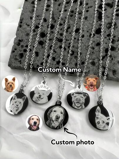 1 chiếc vòng cổ tưởng niệm thú cưng tùy chỉnh, vòng cổ khắc ảnh thú cưng cá nhân hóa, trang sức ảnh chó/mèo thật, trang sức thú cưng tùy chỉnh, khắc tên, tưởng nhớ thú cưng đã mất, quà tặng cho người yêu thú cưng, người mẹ nuôi mèo.