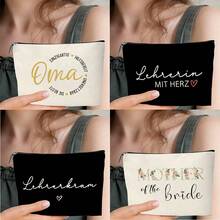 1pc Cosmetic Bag, Small Toiletry Bag, Mini Makeup Bag, Text Decor Storage Pouch, Suitable For Women/Girls Travel, Small Accessories, Modern - Letter Design - View 2