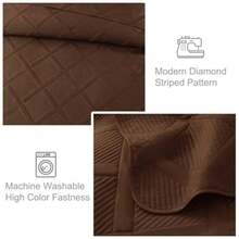 King Quilt Set- Brown Quilts Bedding Set with 2 Pillow Shams Modern King Bedspread with Striped Pattern Soft Lightweight Bedspreads Coverlets for All Seasons - Marrón - Ver 6