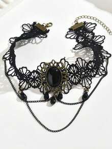 Vòng tay tua rua nhiều lớp mặt dây chuyền pha lê đen, kiểu dáng Gothic, có thể điều chỉnh kích cỡ, phù hợp với đồ bơi, váy đi biển, hộp đêm và các dịp khác, kiểu dáng thời trang, thích hợp làm quà tặng sinh nhật, Ngày Valentine, Ngày của Mẹ và các dịp khác. - Nhiều màu - Xem 5