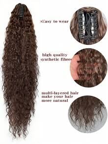 36 Inch Long Lightweight Fully Natural Curly Ponytail Braid, Black Color Synthetic Hair Extension Ponytail With Drawstring, Women Hair Accessories - Brown - View 4