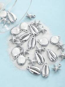 30pcs CCB Mixed Ocean Vacation Style Starfish, Shell, Abalone DIY Jewelry Pendant Accessories - Silver - View 2