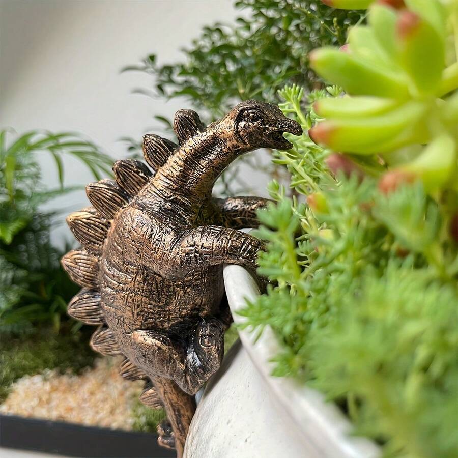 树脂青铜剑龙花盆悬挂装饰 - 经典父亲节礼物,动物主题花园和家居装饰,适合多肉植物和小盆栽,多肉植物展示 | 恐龙主题 | 纹理表面,恐龙主题房间装饰 - A - 查看 1