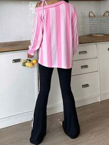 Disney Bộ áo thun và quần dài màu hồng của Stitch dành cho nữ, chất liệu co giãn, mềm mại, thoải mái, thanh lịch, lãng mạn, quyến rũ, thích hợp cho kỳ nghỉ xuân/thu. - Hồng - Xem 3