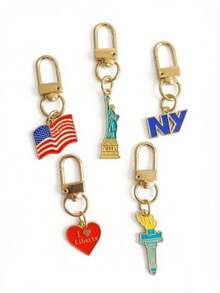5pcs Flag Keychain Key Ring With Statue Of Liberty Charm Car Key Ring And Bag Pendant, Suitable For Independence Day, Street Style Accessories, Independence Day Decorations - Multicolor - View 6