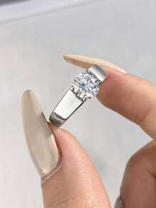 1 chiếc nhẫn Moissanite kiểu dáng tối giản 1-2 carat dành cho nam, bạc sterling 925 - Món quà đính hôn, cưới hoặc kỷ niệm sang trọng tinh tế. - Bạc - Xem 5