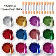 Y2K Nail Art Powder Kit, 12 Colors With 12 Cleaning Swabs, Holographic Metallic Mirror Effect Powder, Nail Art Gel Polishing Decorative Resin Craft Nail Salon Home Use - Multicolor - View 3