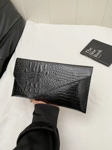 Nueva bolsa de sobre con diseño de nicho de moda con estampado de cocodrilo, bolso de mujer de estilo retro - Negro - Ver 6