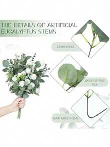 3/30/60/120 pièces Feuilles et tiges d'eucalyptus artificielles mélangées, pièces de monnaie argentées artificielles en vrac, feuilles d'eucalyptus pour compositions florales, bouquets de fleurs artificielles, vases de mariage, décoration florale, décoration d'intérieur, décoration de mariage, décoration de chambre - Vert - Voir 6