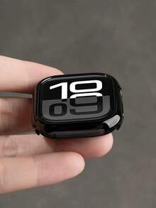 1pc Glossy Black Bumper Case Compatible With Apple Watch, Hard PC Scratch Resistant Protective Frame For Watch Series SE/9/8/7/6/5/4/10/11 - Black - View 3