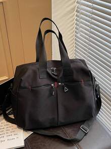 1 chiếc túi du lịch/đi làm cuối tuần bằng nylon màu kaki phối chỉ tương phản, dung tích lớn, khóa kéo. - Nhiều màu - Xem 10