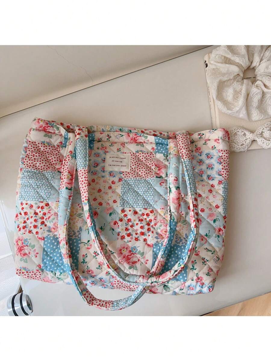 Túi đựng mỹ phẩm, túi vệ sinh cá nhân, túi xách cỡ lớn, túi cho mẹ và bé, phong cách retro nhỏ nhắn, họa tiết hoa, có lớp đệm. - Nhiều màu - Xem 1