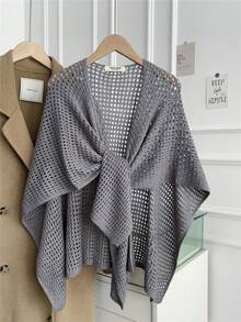 1 Pc Hollow Out Knitted Shawl Shrug Fake Collar For Women, Summer Korean Style, Versatile Neck Protection For Office Air-Conditioned Room, Decorative Outerwear With Knot Scarf, Suitable For Daily, Home & Work Wear - Màu be - Xem 6