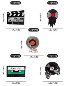 Bộ sưu tập 5 chiếc ghim cài áo phong cách retro với các họa tiết âm thanh, hình đầu lâu, bàn tay, đĩa than, bảng quay phim, những chiếc ghim cài độc đáo mang phong cách rock cổ điển dành cho trang phục. - Nhiều màu - Xem 4