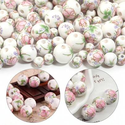 20-30颗复古蓝白瓷珠，樱花陶瓷圆珠，DIY首饰制作材料