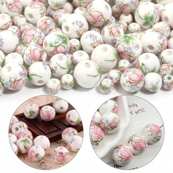 20-30 piezas de cuentas de porcelana azul y blanca vintage, cuentas redondas de cerámica con diseño de sakura, suministros para hacer joyas DIY