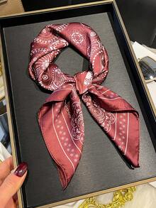 1pc Elegant Paisley Floral Print 70cm Silk-Like Square Scarf, Versatile Bandana, Waist Belt, Hair Accessory, Fashion Neckerchief Suitable For Daily Matching And Decoration,Beach,Holiday - Multicolor - View 5