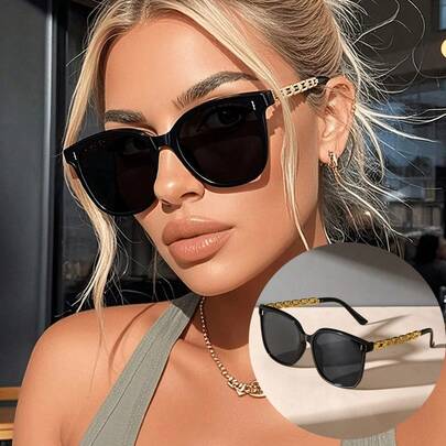 1副女士塑料金属圆框时尚美学基础韩版经典酷炫眼镜，适合音乐节、周末、郊游、高尔夫、驾驶等场合。